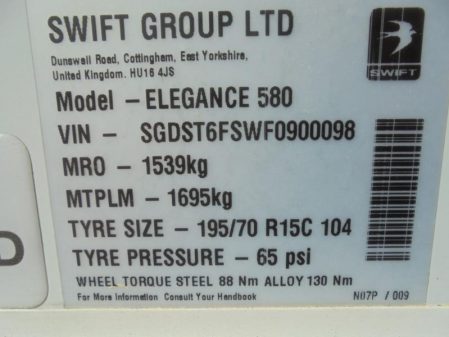 2015 Swift ELEGANCE 580