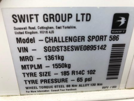 2014 Swift CHALLENGER SPORT 586
inc Mover