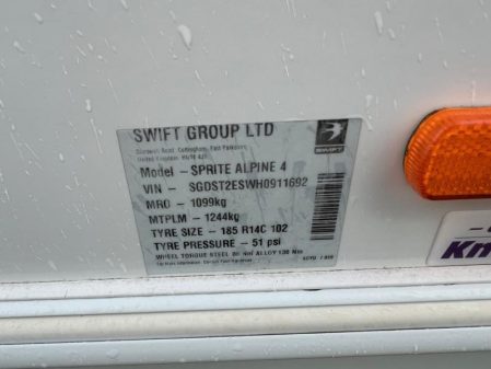 2017 Swift Sprite Alpine 4
Incl Mover